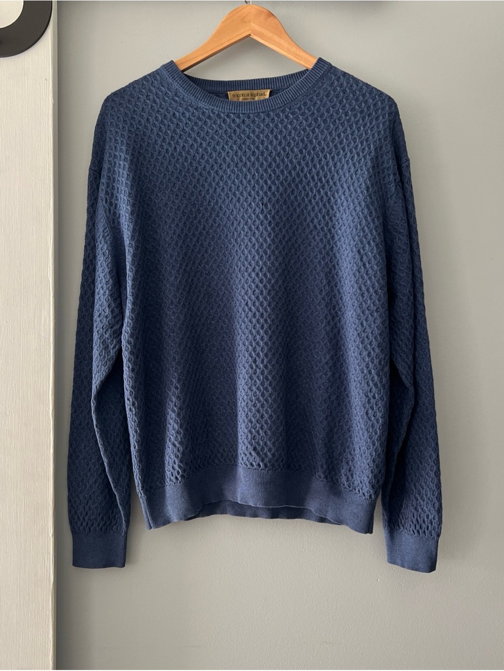 VTG 80s Tricots St Raphael CASHMERE & SILK Blue Honeycomb Knit Sweater Sz Large